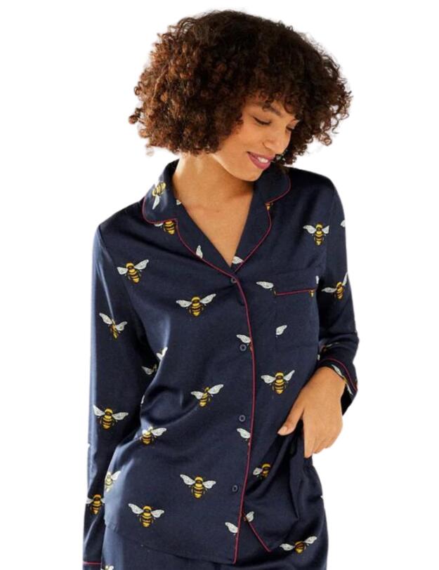 Chelsea Peers Long Pyjama Set Navy Bee Print
