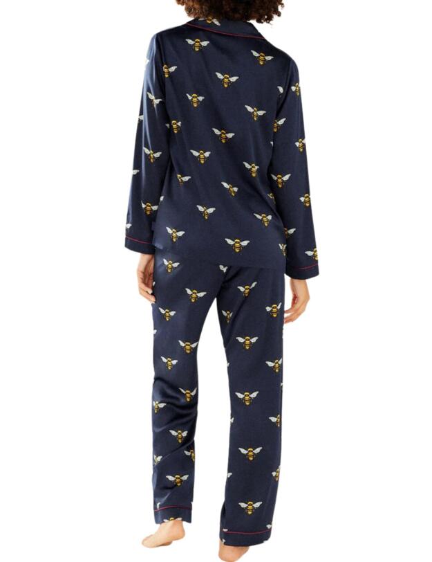 Chelsea Peers Long Pyjama Set Navy Bee Print