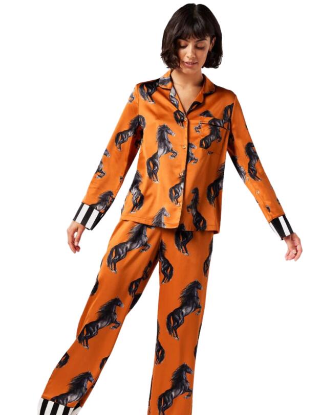Chelsea Peers Long Pyjama Set Orange Horse Print