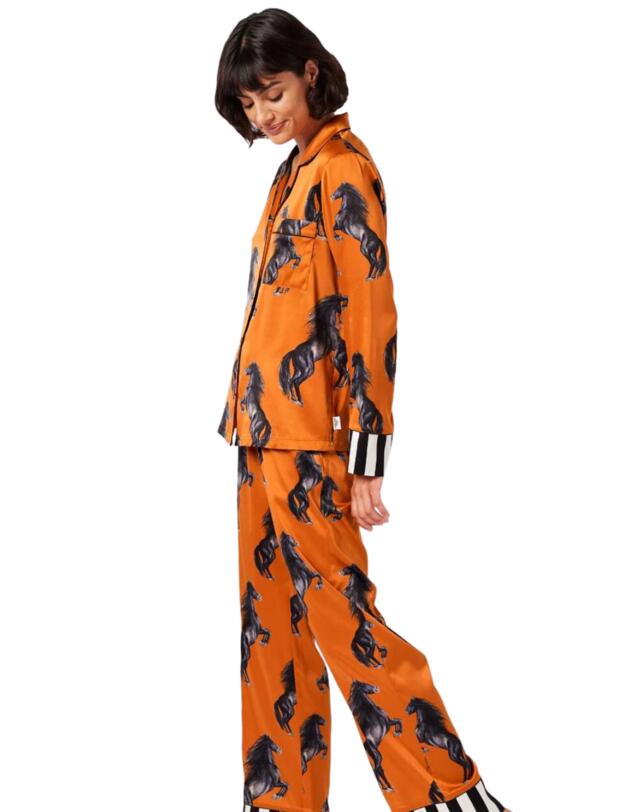 Chelsea Peers Long Pyjama Set Orange Horse Print