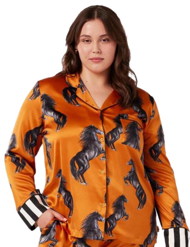 Chelsea Peers Long Pyjama Set Orange Horse Print