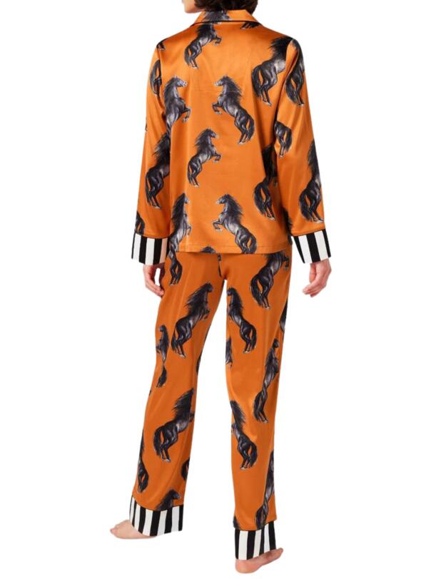 Chelsea Peers Long Pyjama Set Orange Horse Print
