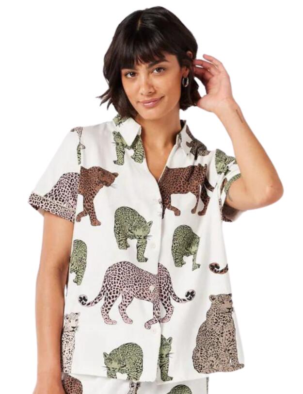 Chelsea Peers Short Pyjama Set Cream Leopard