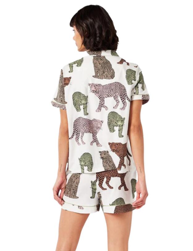 Chelsea Peers Short Pyjama Set Cream Leopard