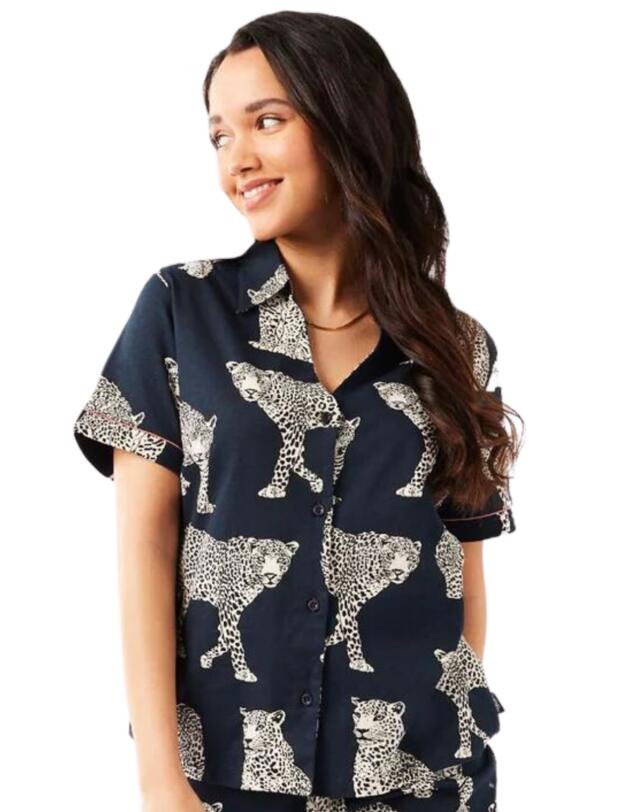 Chelsea Peers Short Pyjama Set Navy Leopard Print