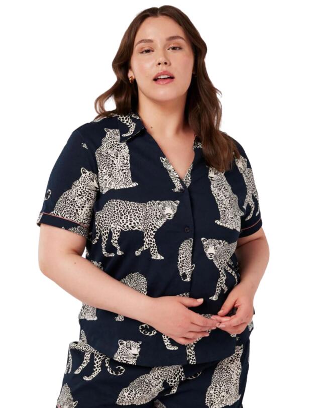 Chelsea Peers Short Pyjama Set Navy Leopard Print