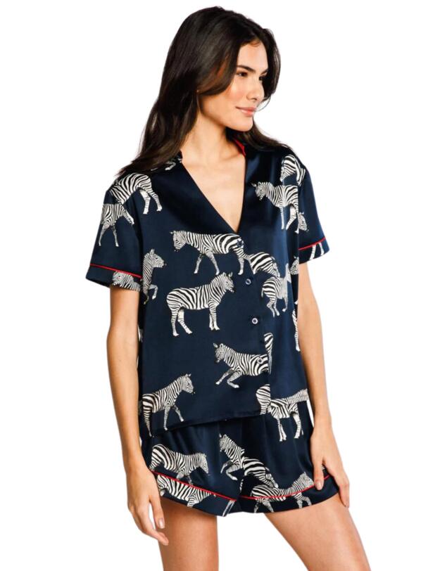 Chelsea Peers Short Pyjama Set Navy Zebra Print