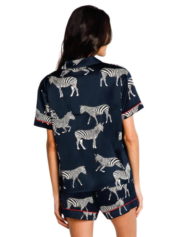 Chelsea Peers Short Pyjama Set Navy Zebra Print