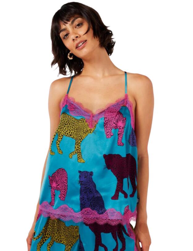 Chelsea Peers Cami Short Pyjama Set Teal Leopard