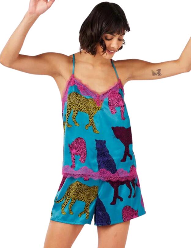 Chelsea Peers Cami Short Pyjama Set Teal Leopard