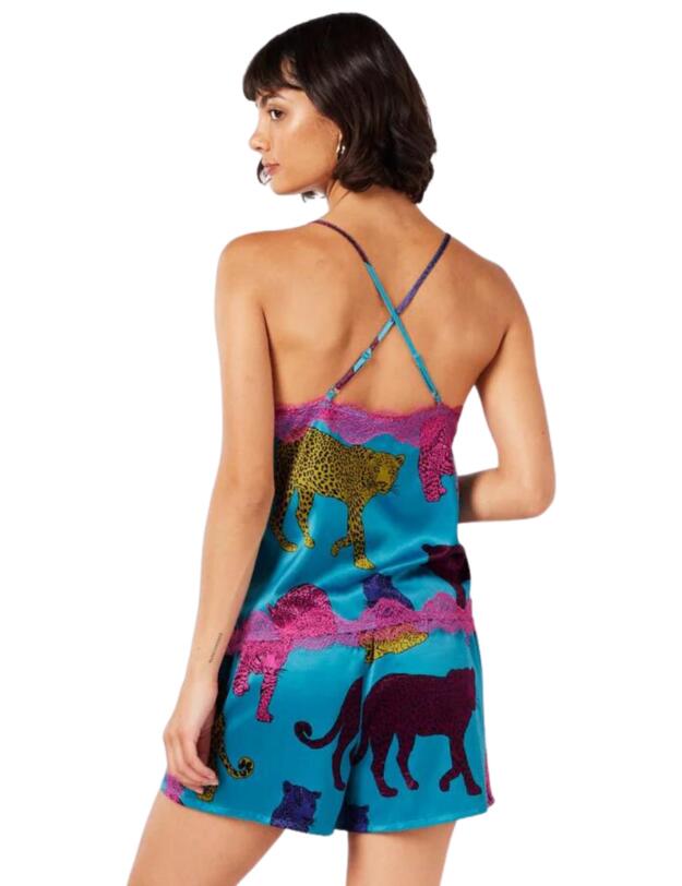 Chelsea Peers Cami Short Pyjama Set Teal Leopard