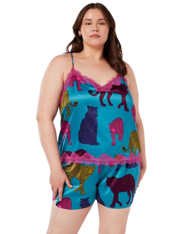 Chelsea Peers Cami Short Pyjama Set Teal Leopard