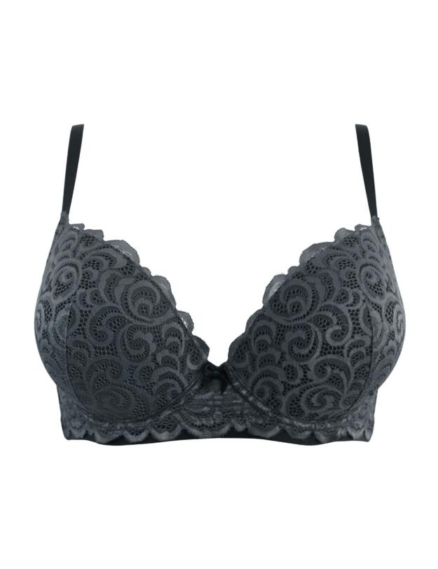 Pour Moi Romance Moulded Plunge Bra Slate/Black 