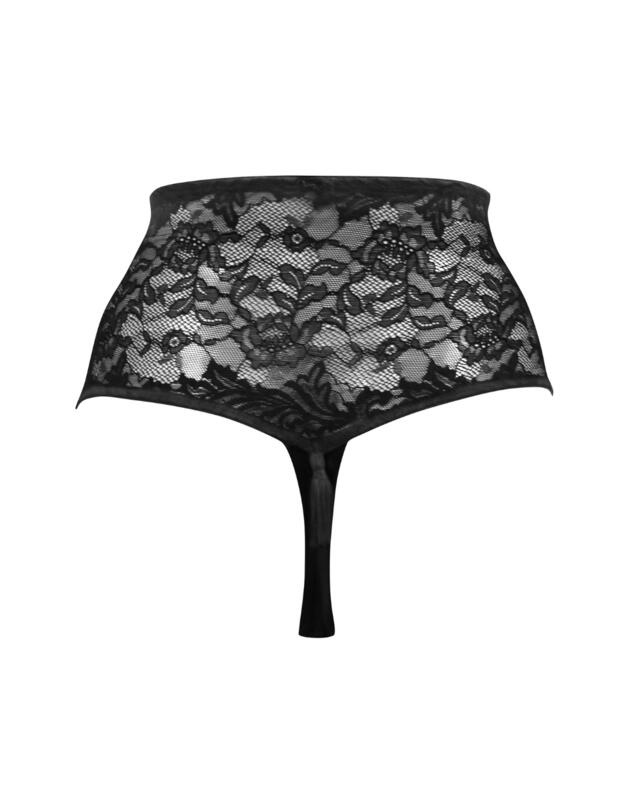 Pour Moi For Your Eyes Only High Waist Crotchless Thong Black 