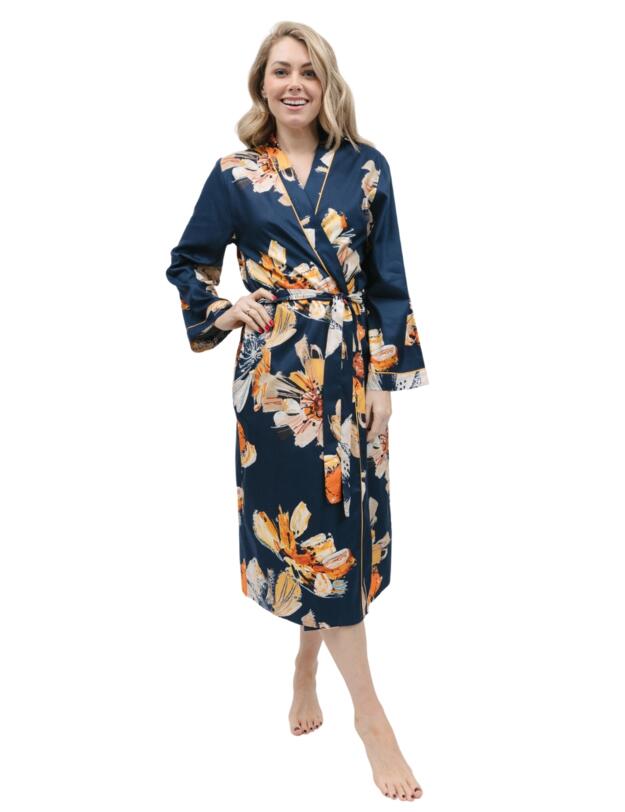 Cyberjammies Cosmo Long Dressing Gown Navy Floral Print