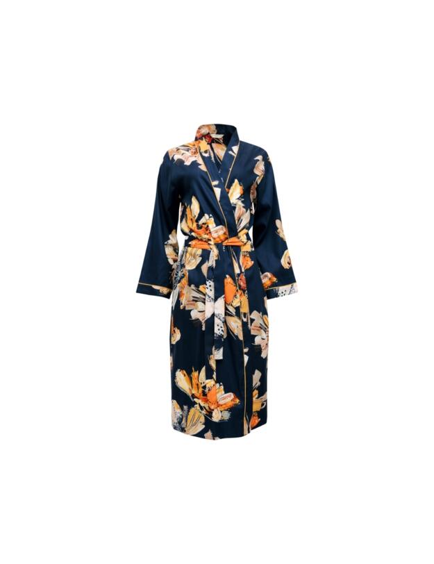 Cyberjammies Cosmo Long Dressing Gown Navy Floral Print