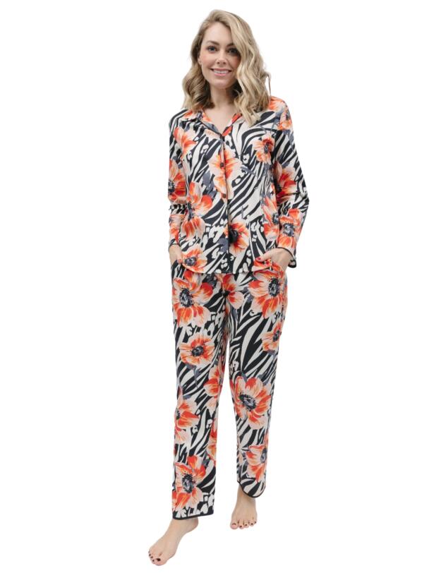Cyberjammies Nicole Pyjama Top Charcoal Animal Floral Print