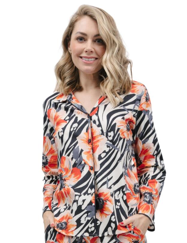 Cyberjammies Nicole Pyjama Top Charcoal Animal Floral Print