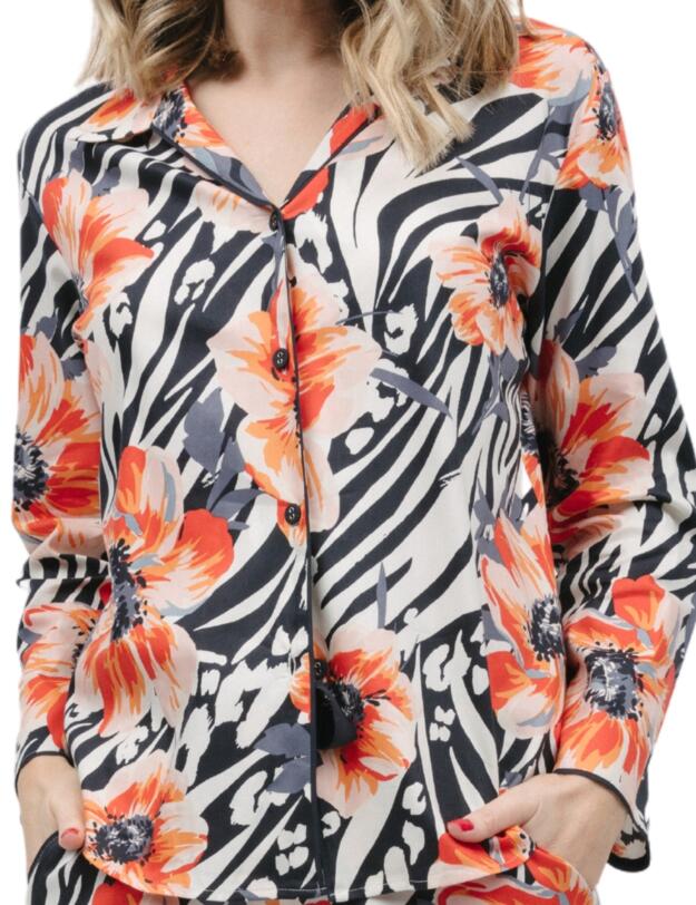 Cyberjammies Nicole Pyjama Top Charcoal Animal Floral Print