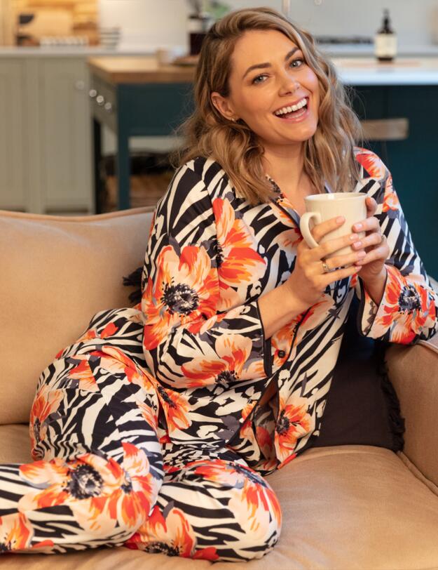 Cyberjammies Nicole Pyjama Top Charcoal Animal Floral Print