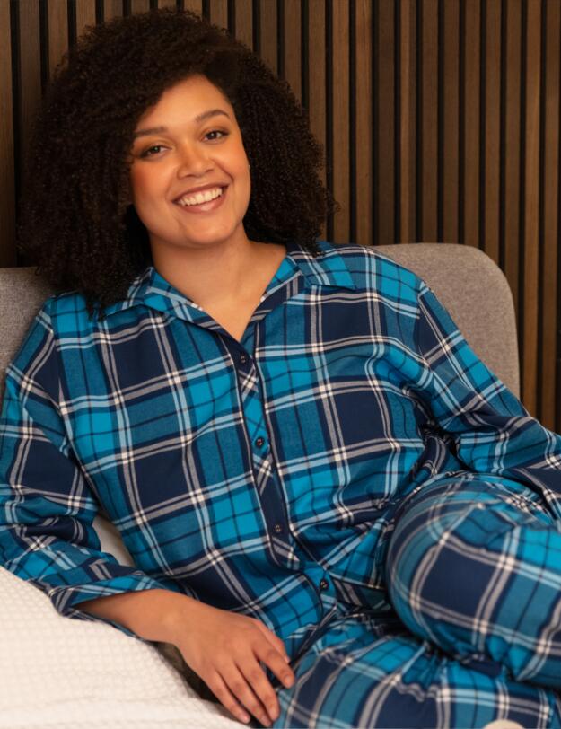 Cyberjammies Bea Pyjama Top Blue Check