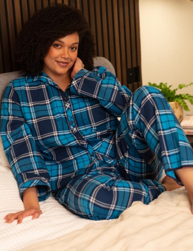 Cyberjammies Bea Pyjama Top Blue Check