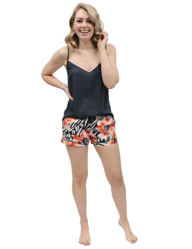 Cyberjammies Nicole Pyjama Shorts Charcoal Animal Floral Print