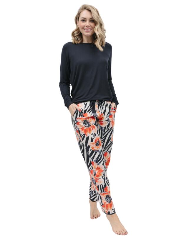 Cyberjammies Nicole Pyjama Bottoms Charcoal Animal Floral Print