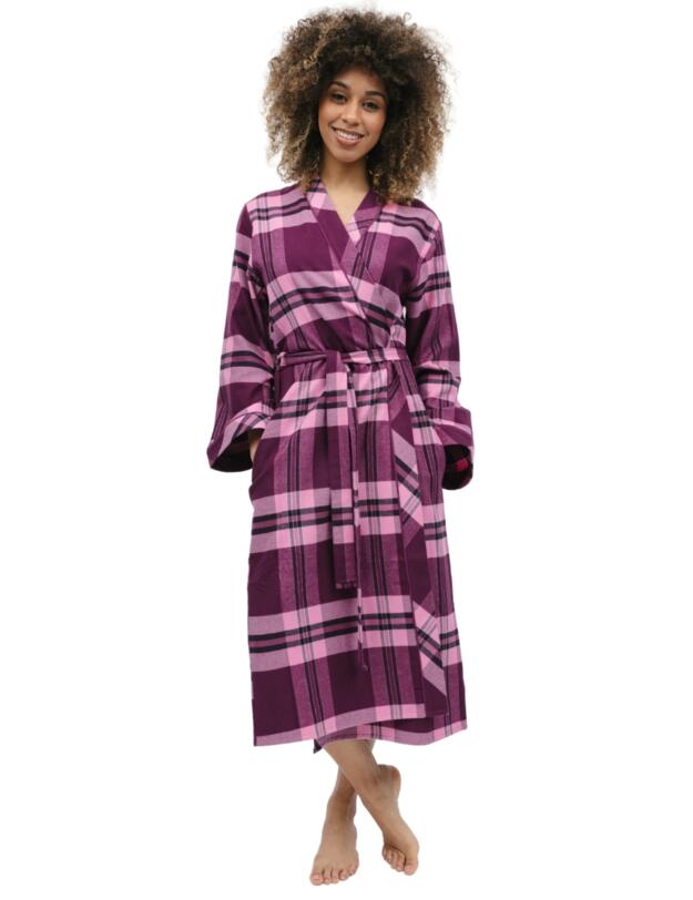 Cyberjammies Eve Long Dressing Gown Magenta Check 