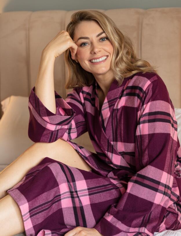 Cyberjammies Eve Long Dressing Gown Magenta Check 
