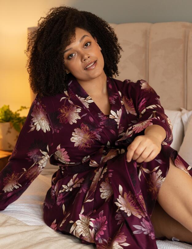 Cyberjammies Eve Long Dressing Gown Magenta Floral Top