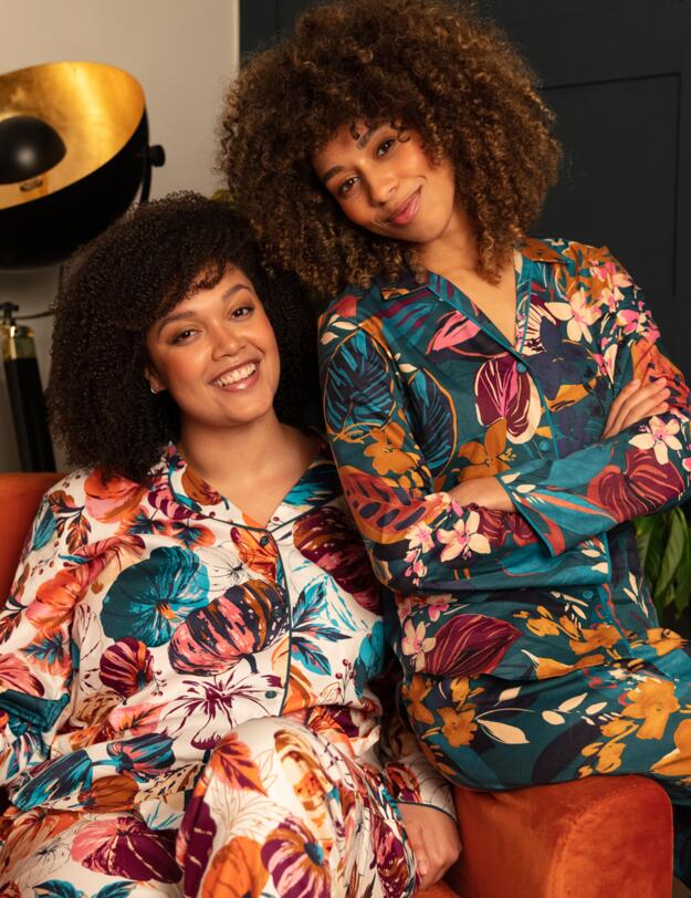 Cyberjammies Maple Pyjama Top Teal Leaf Print