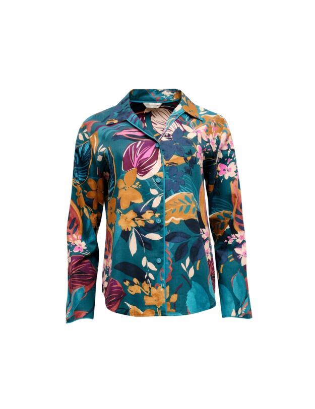 Cyberjammies Maple Pyjama Top Teal Leaf Print