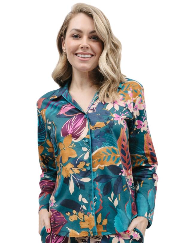 Cyberjammies Maple Pyjama Top Teal Leaf Print