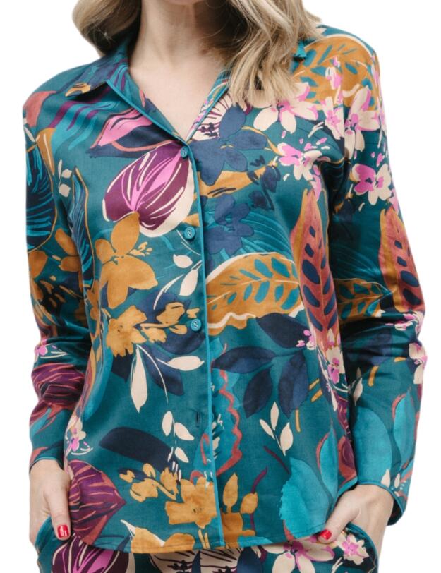 Cyberjammies Maple Pyjama Top Teal Leaf Print