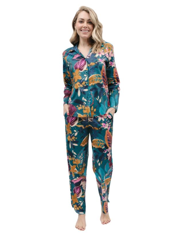 Cyberjammies Maple Pyjama Top Teal Leaf Print