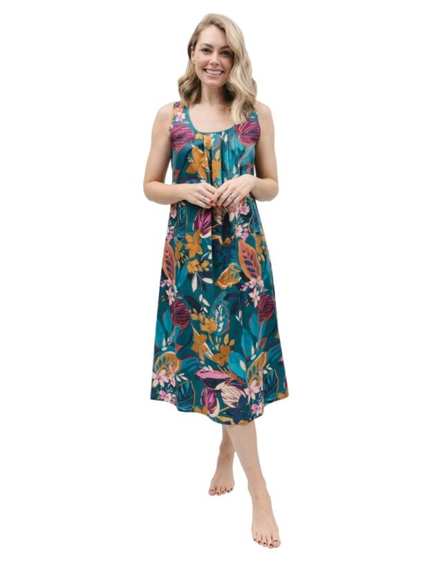 Cyberjammies Maple Nightdress Teal Leaf Print 