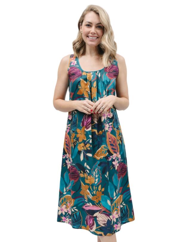 Cyberjammies Maple Nightdress Teal Leaf Print 