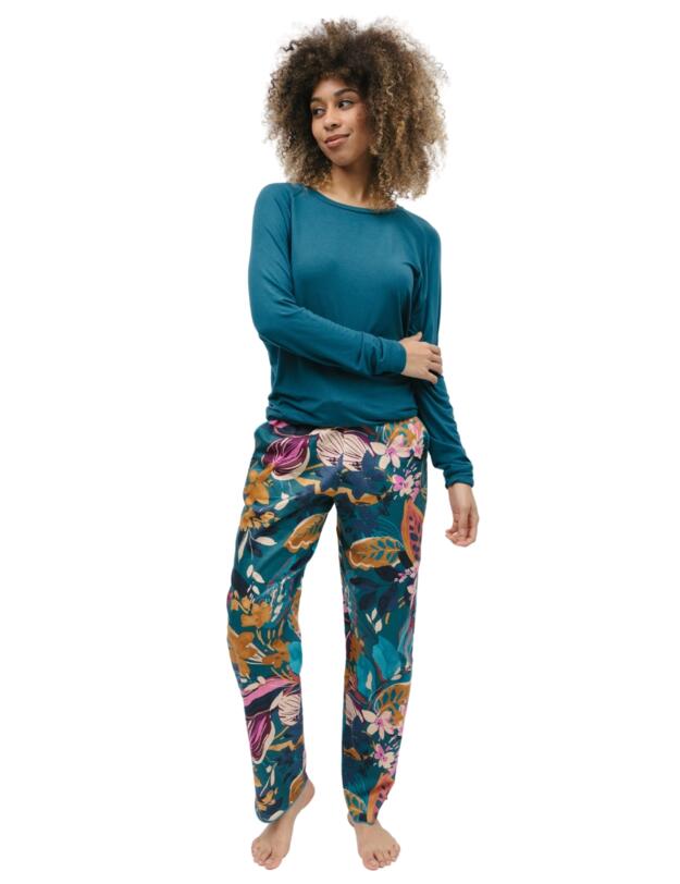 Cyberjammies Maple Pyjama Pants Teal Leaf Print 