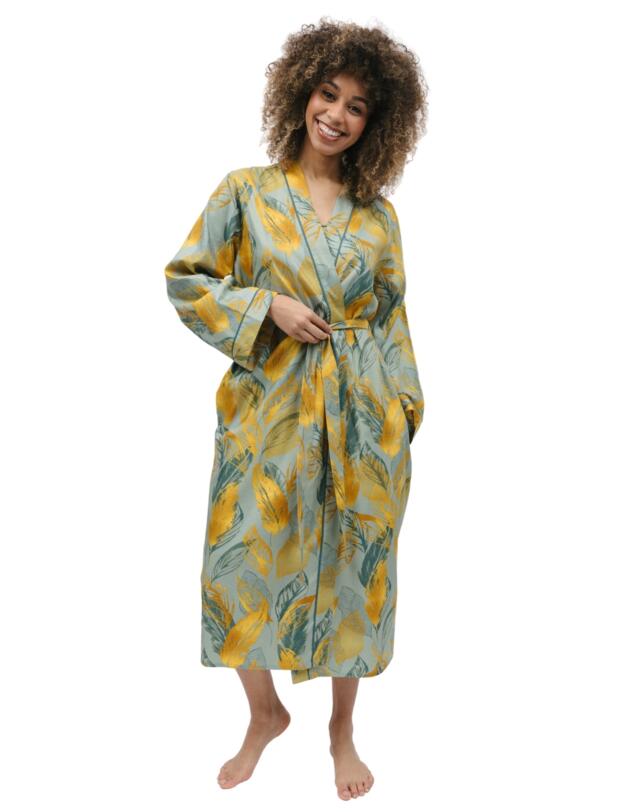 Cyberjammies Hannah Long Dressing Gown Sage Green Leaf Print