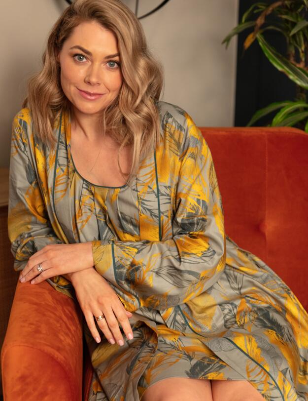 Cyberjammies Hannah Long Dressing Gown Sage Green Leaf Print