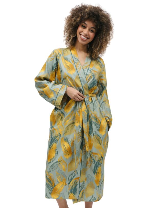 Cyberjammies Hannah Long Dressing Gown Sage Green Leaf Print