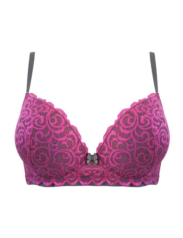 Pour Moi Romance Moulded Plunge Bra Magenta/Slate