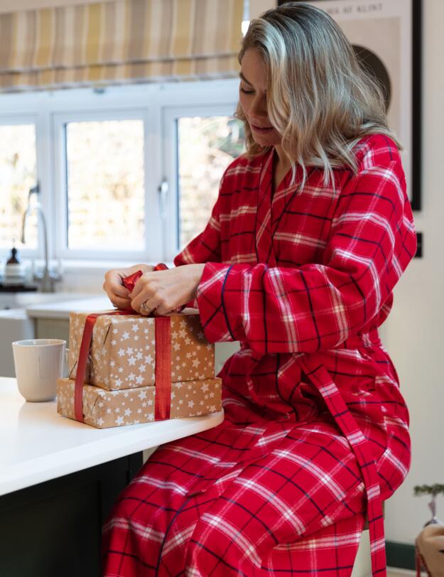 Cyberjammies Noel Long Dressing Gown Red Check