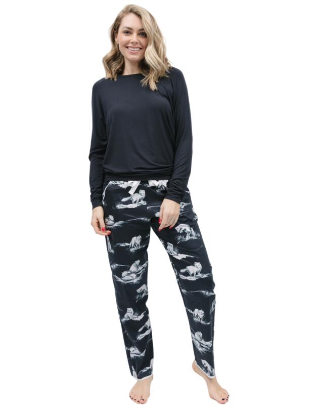 Cyberjammies Atlas Pyjama Pants Charcoal Arctic Fox Print