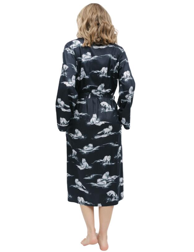Cyberjammies Atlas Long Dressing Gown Charcoal Arctic Fox Print 