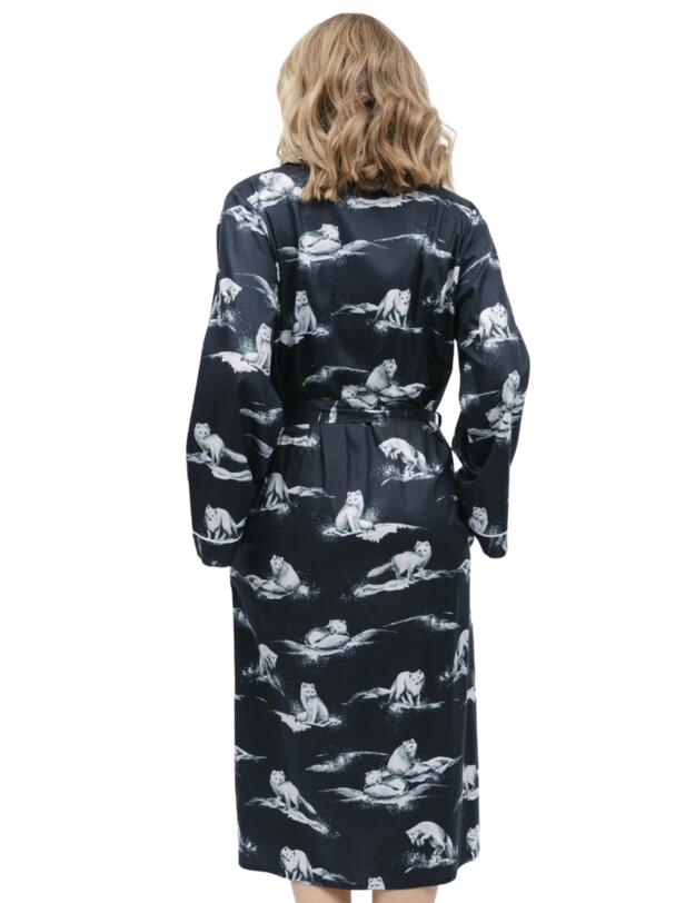 Cyberjammies Atlas Long Dressing Gown Charcoal Arctic Fox Print 