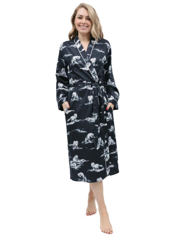 Cyberjammies Atlas Long Dressing Gown Charcoal Arctic Fox Print 