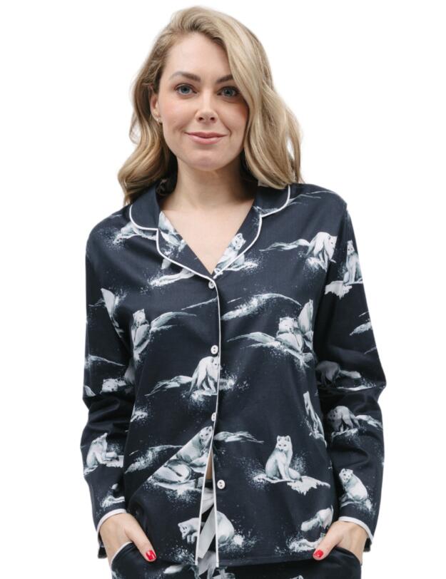 Cyberjammies Atlas Pyjama Top Charcoal Arctic Fox Print 
