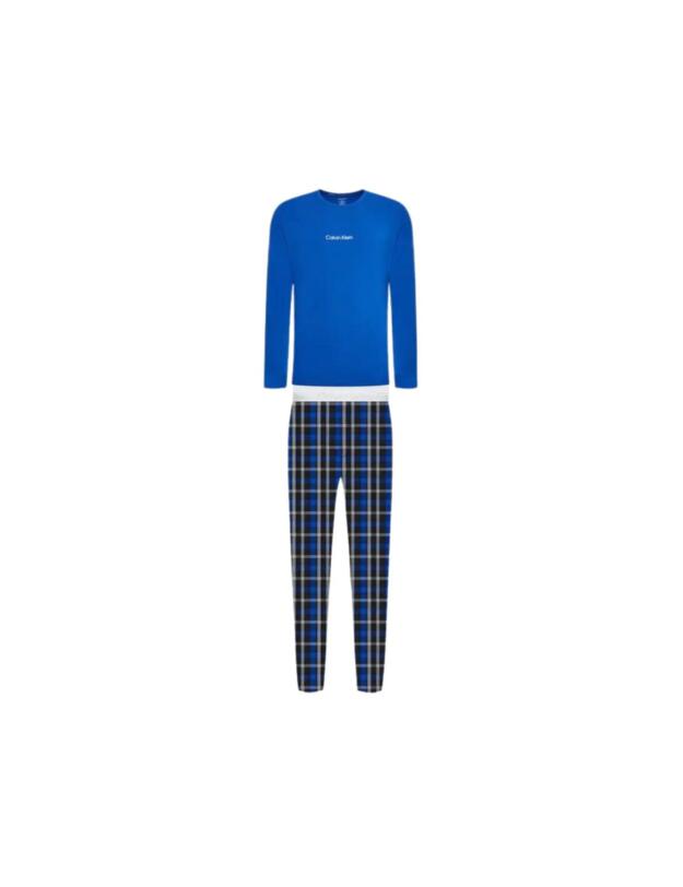 Calvin Klein Modern Structure Long Pyjama Set Blue Top/Structure Field Bottom